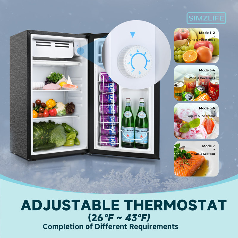 Simzlife 3.2 cu. ft. Freestanding Small Fridge with Freezer for